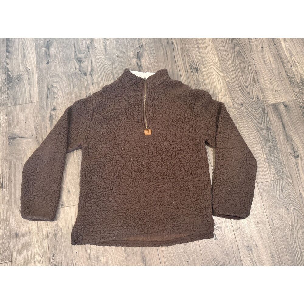 C.C Fuzzy Brown Sherpa Quarter Zip Fleece Pullover Sweater M